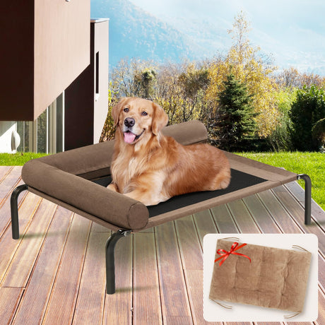 Elevated Dog Bed, Cooling Raised Dog Cots Beds for Large Dogs with Bolster, Dog mat