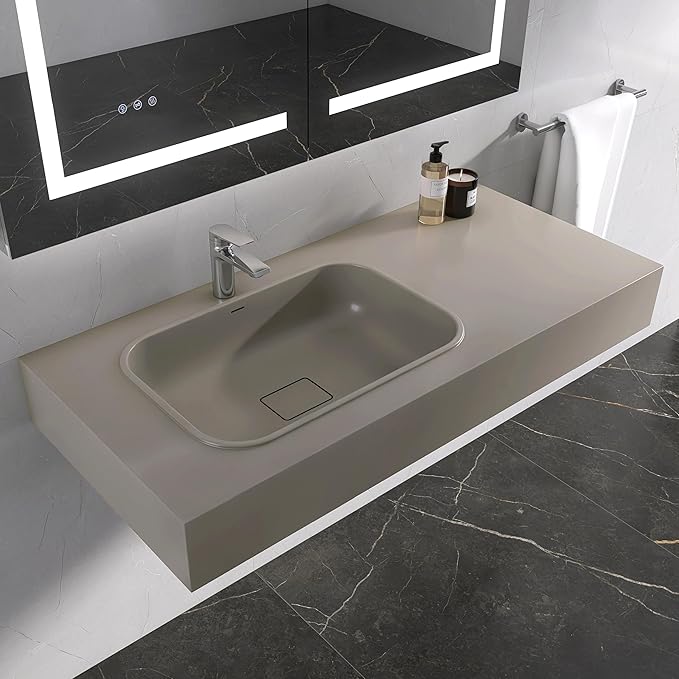 47"x21" Wall-Mounted Stone Resin Rectangular Vessel Sink