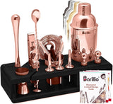 Bartender Kit - Stainless-Steel Cocktail Shaker Set w/Bamboo Stand