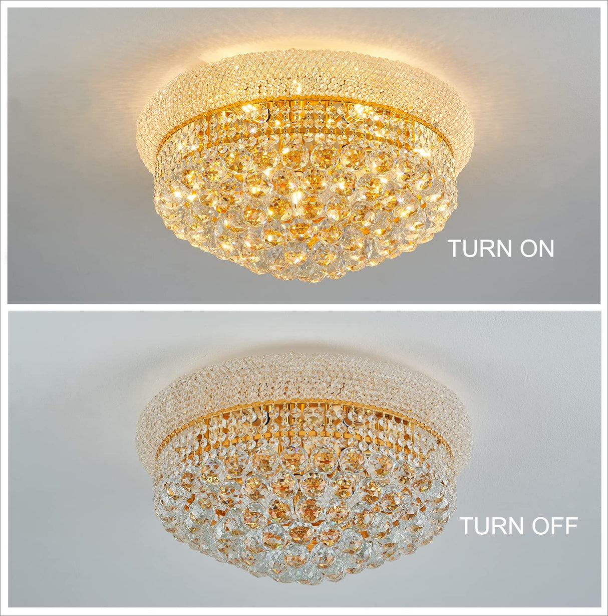 9-Light Crystal Flush Mount Chandelier Ceiling Light Fixture for Living Room Dining Room