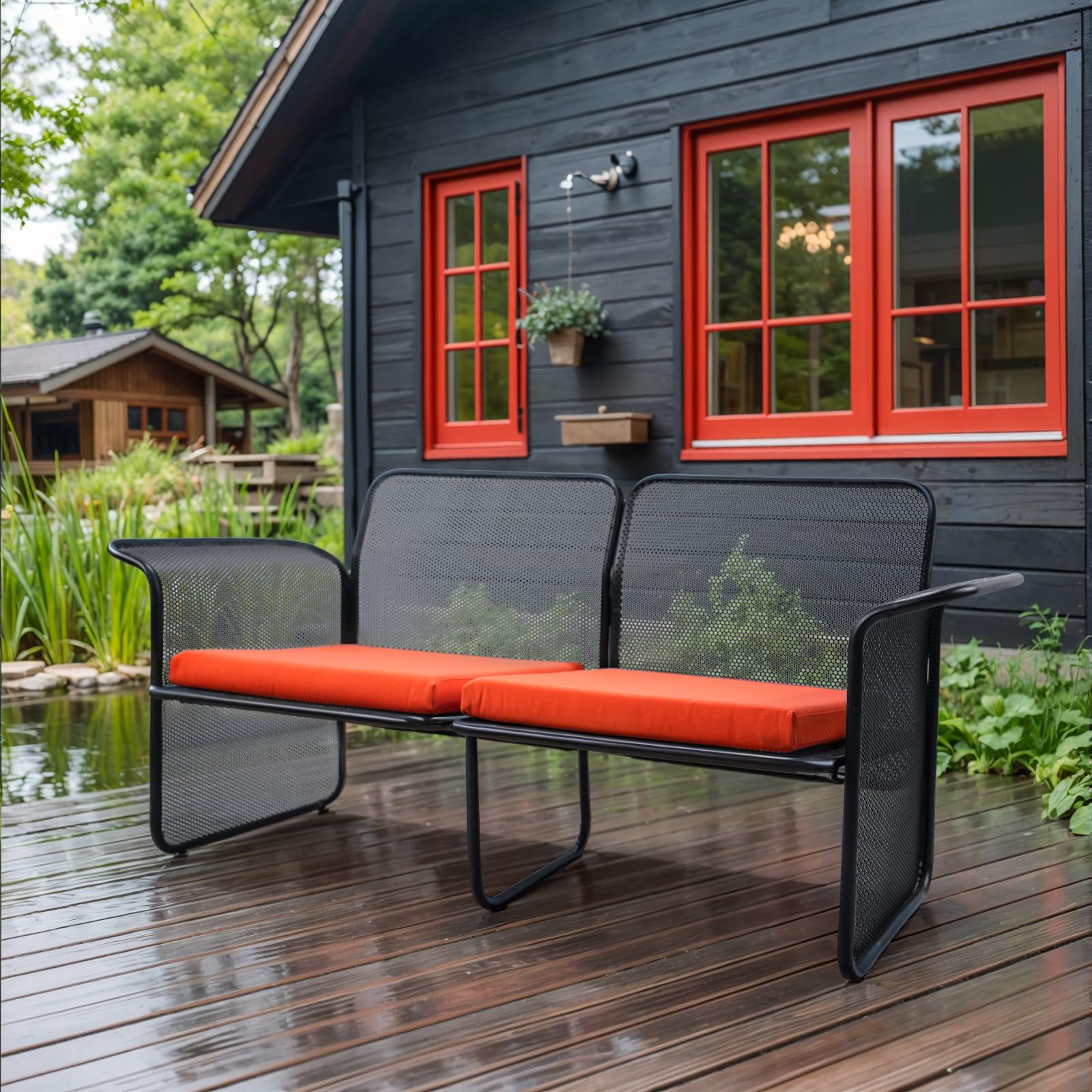 Outdoor Loveseat, All-Weather Metal Patio Furniture Sofa