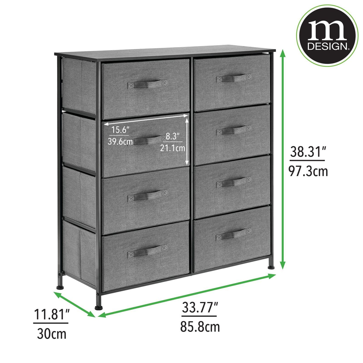 38.31" High Steel Frame/Wood Top Storage Dresser Furniture Unit with 8 Removable