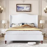 Queen Size Bed Frame Upholstered Platform Bed with 51" Tall Headboard Wingback,