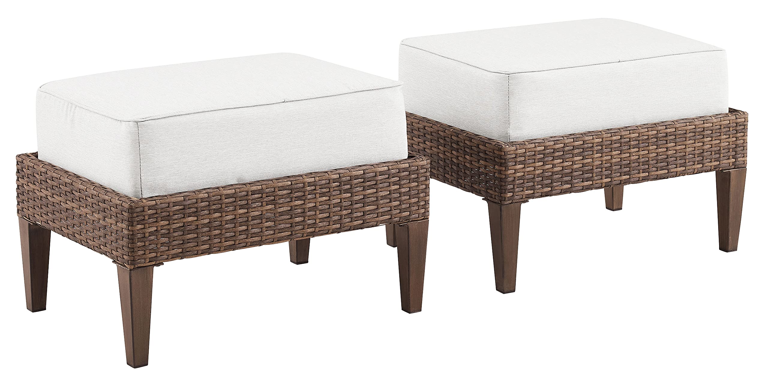 Capella 2-Piece Wicker Outdoor Ottoman Foot Rest for Patio, Deck, Porch, Creme