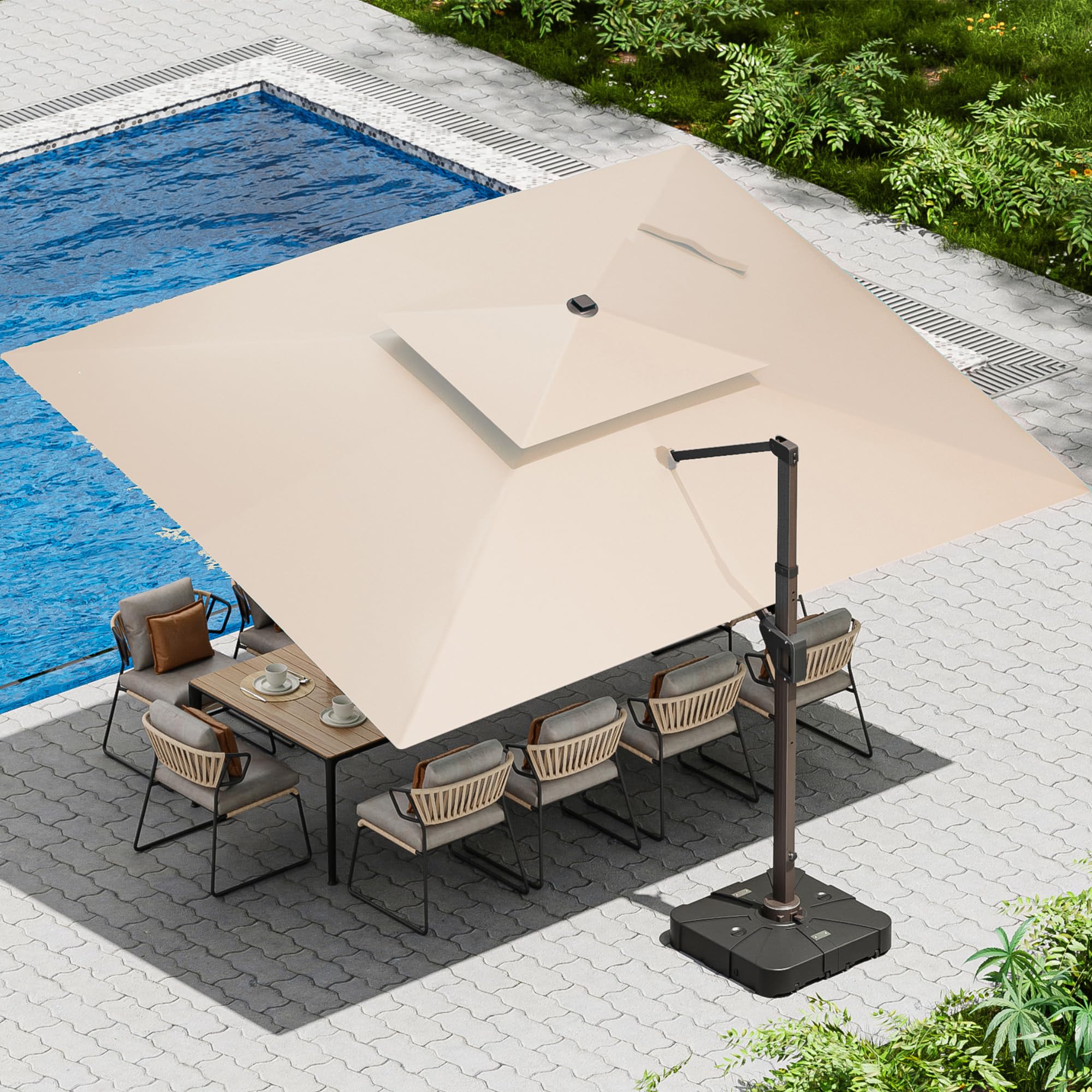 10 X 13 FT Cantilever Patio Umbrella Outdoor Heavy Duty Double Top Windproof Rectangle Offset Umbrellas