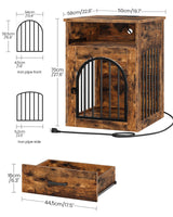 Wooden Dog Crate Furniture with Charging Station & Storage