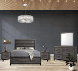 Ambroise 5-Piece King Size Bedroom Set, Grey/Black. Bed, Dresser, Mirror & 2 Nightstands