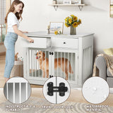 44" Large Dog Crate Furniture with Drawers - White Wooden Kennel End Table