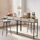 Oak Wood Console Table with 2 Drawers, Hallway Foyer Table with Storage Shelves