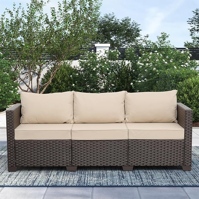 Outdoor Furniture Outdoor Couch Grey Wicker Patio Furniture 3-seat Sofa Deep Seat
