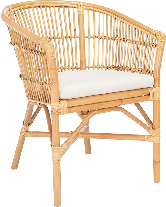 Home Collection Olivia Grey Rattan Cushion Accent Chair, 0, White Washed/White