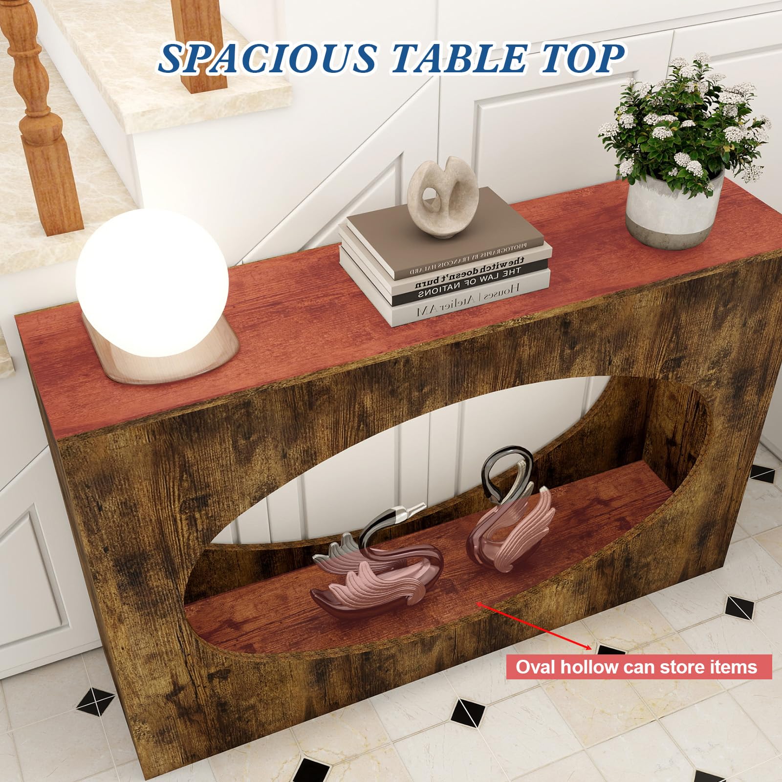 Solid Wood Console Table with Open Storage - Rustic Brown