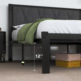 Queen Size Metal Bed Frame with Fabric Button Tufted Headboard, Platform Bed Frame