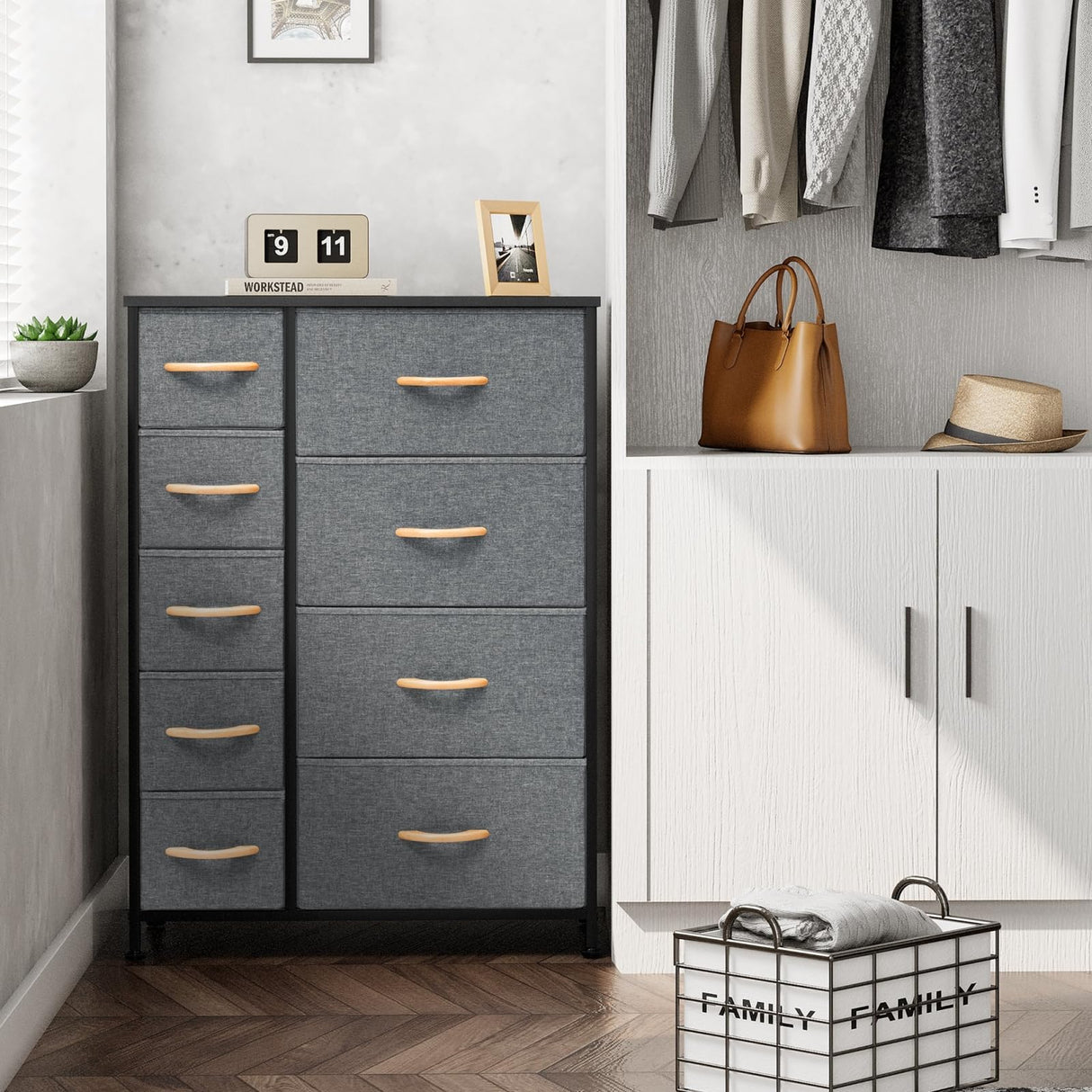 Dresser for Bedroom, Tall Dresser Vertical Storage Tower - Sturdy Steel Frame, Easy