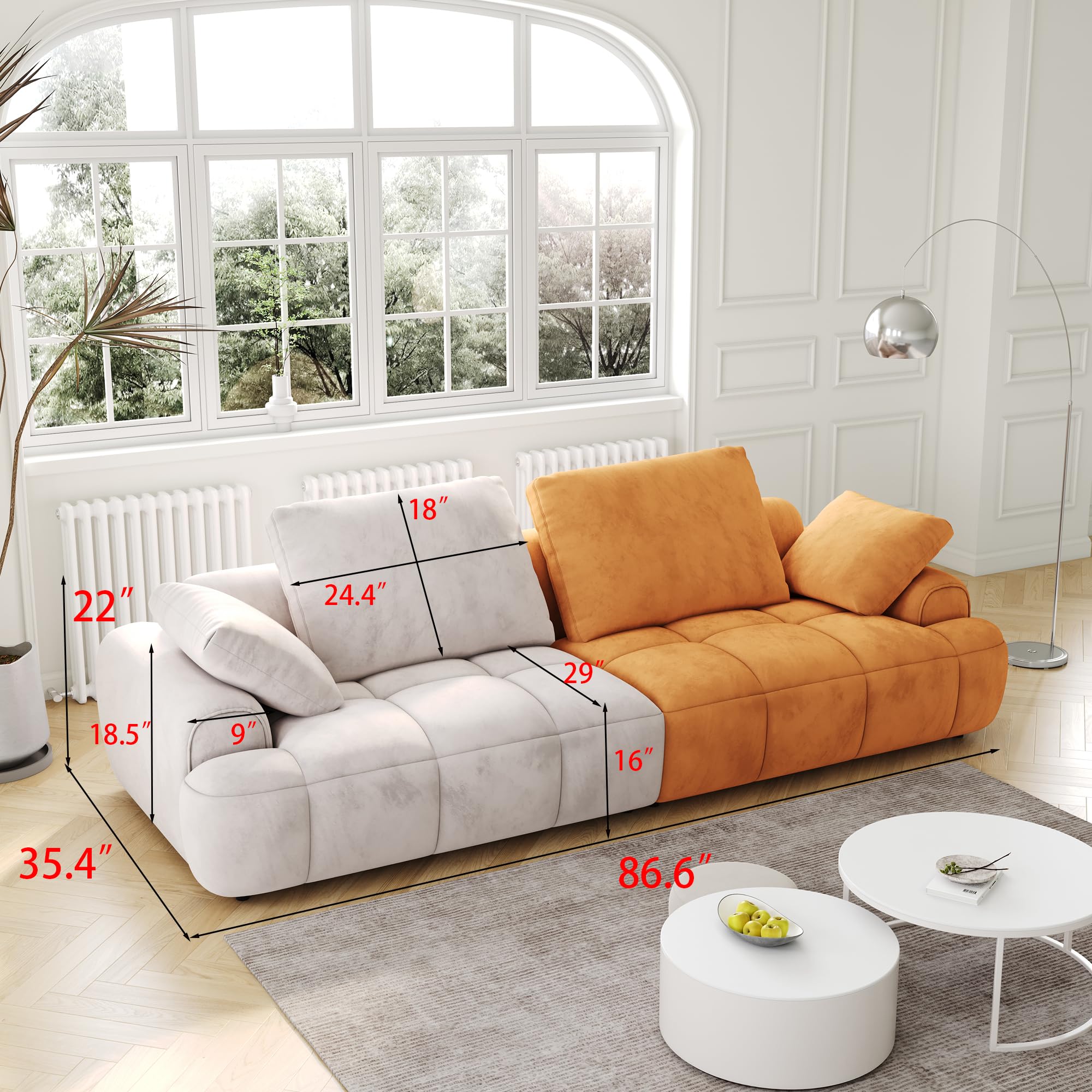 Bicolor Cloud Couch, 86.6″ Comfy Candy Suede Upholstery Loveseat Sofa
