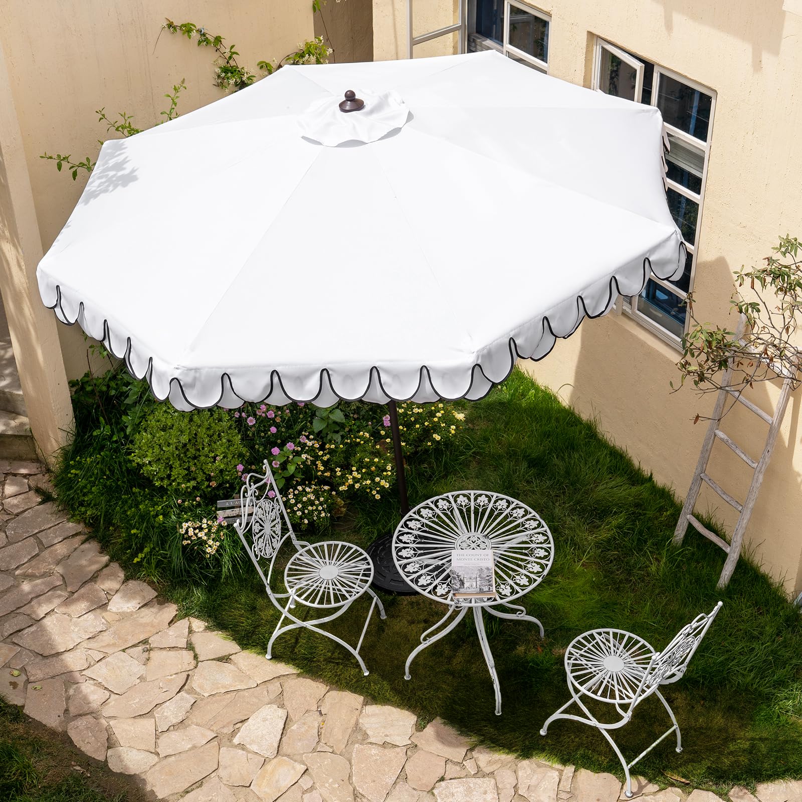 9Ft Elegant Valance Patio Umbrella, Outdoor Umbrellas for Patio with Tilt and Crank Systerm