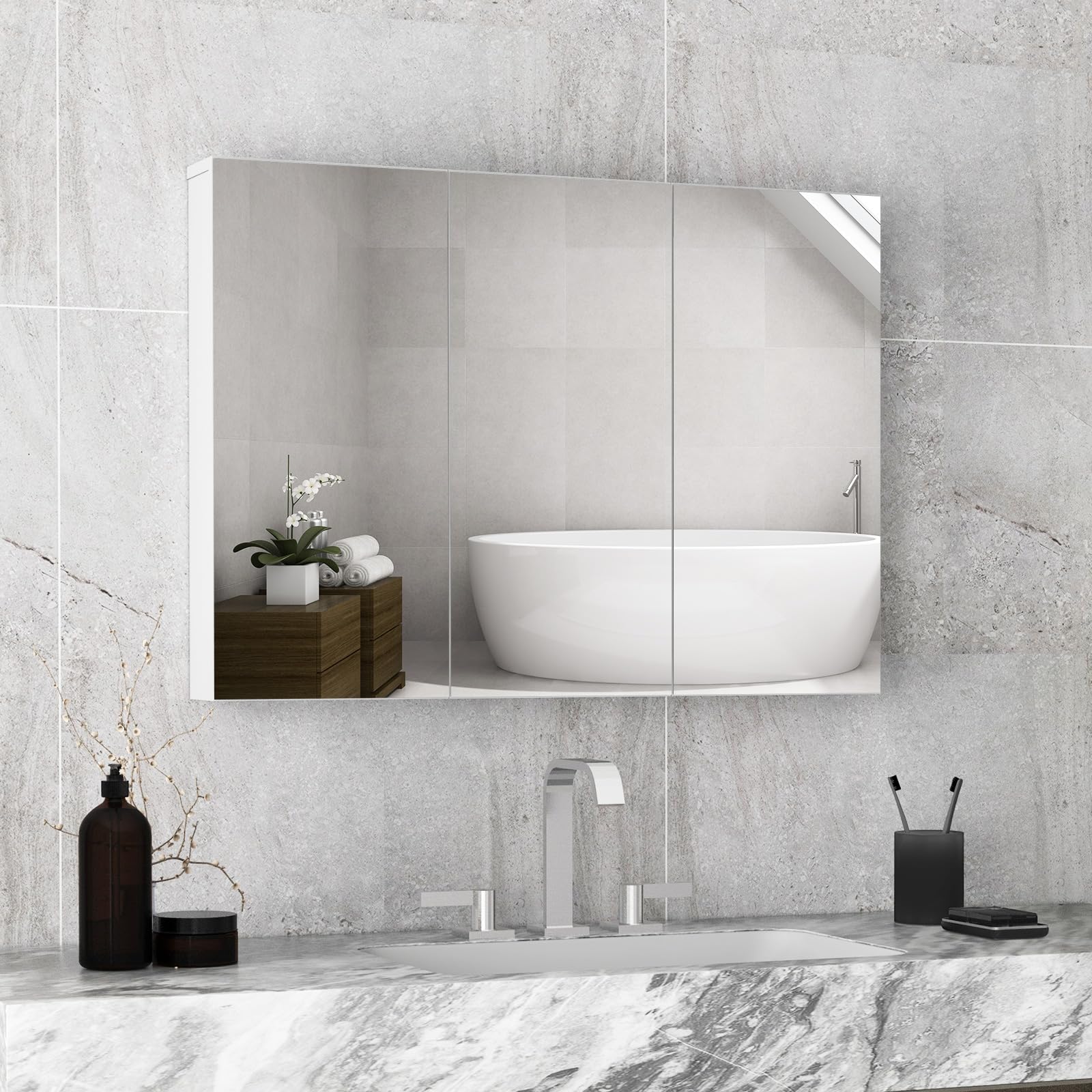 Mirrored Medicine Cabinet, Large Wide Wall Mounted Storage Cabinet