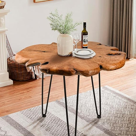 Mushroom Side Table, 18.9 inch Tall Live Edge Wood Stool