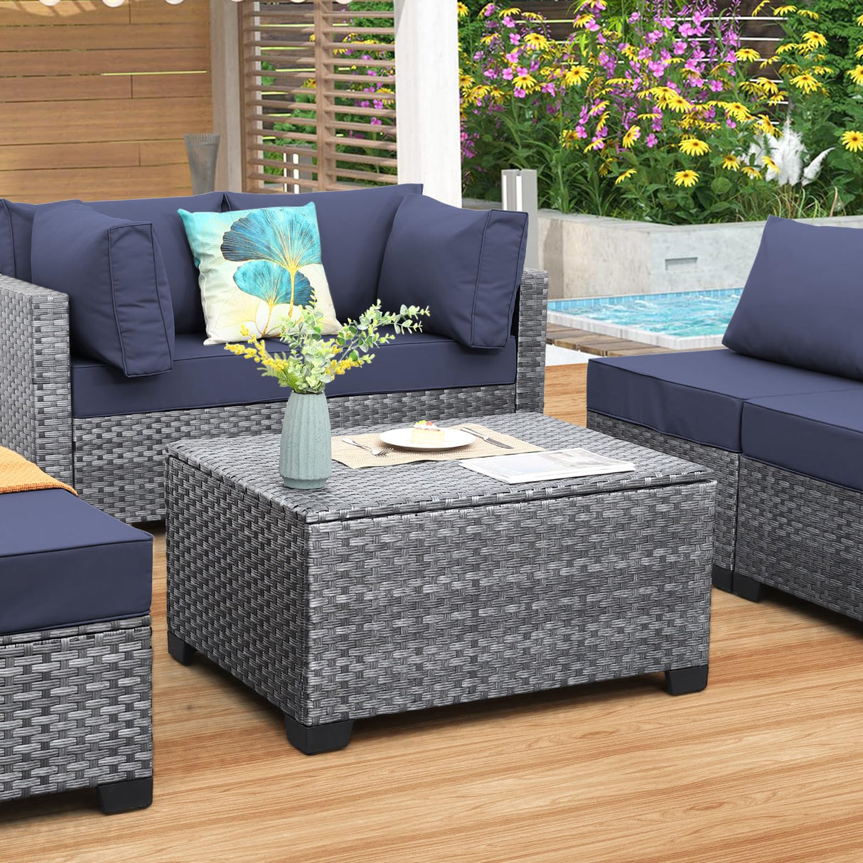 Outdoor PE Wicker Coffee Table - Resin Rattan Patio Table