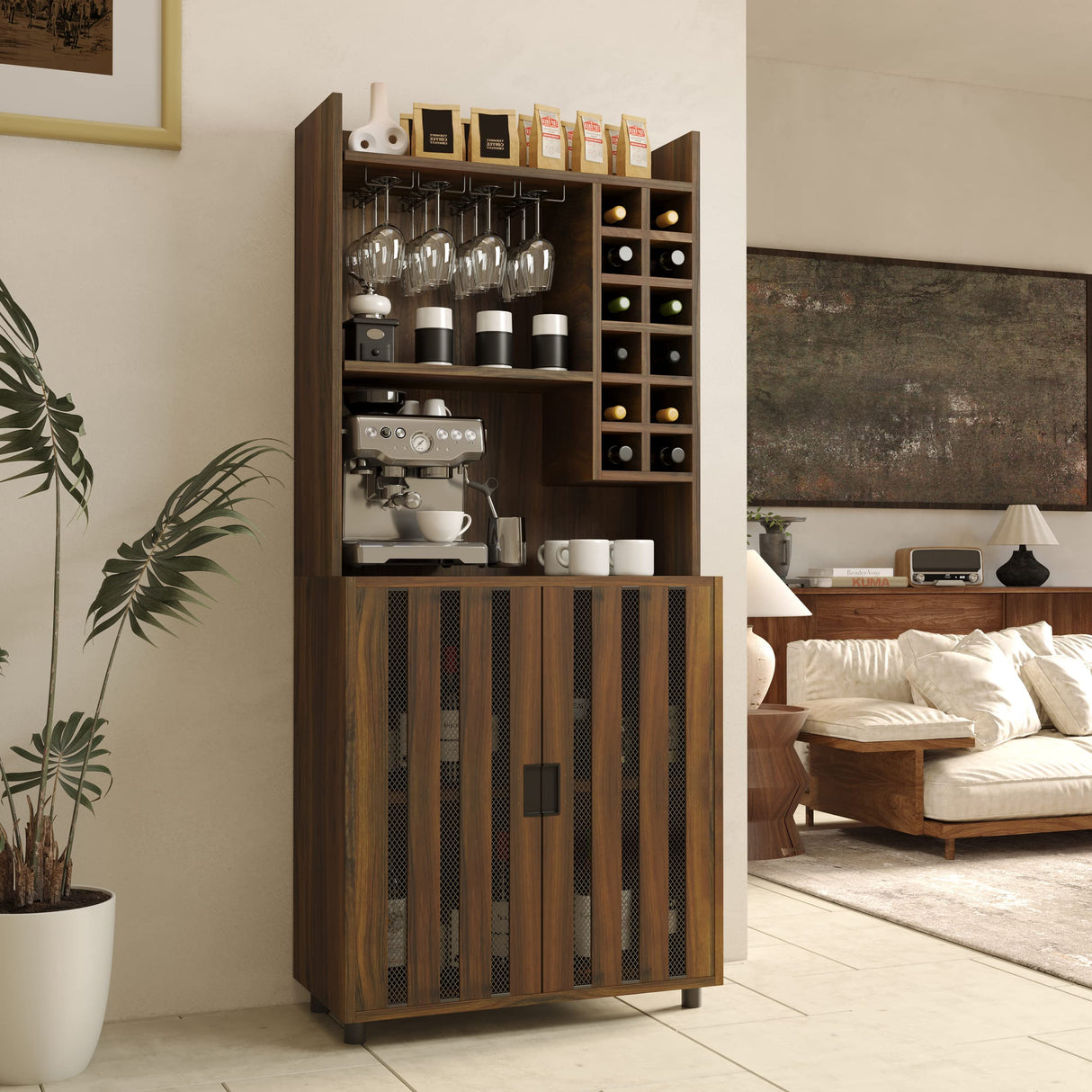 Wine Bar Cabinet for Liquor and Glasses with 12 Wine Bottle Racks