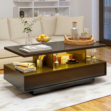 Storage, 2-Tier LED Coffee Tables for Living Room with APP & Remote Control