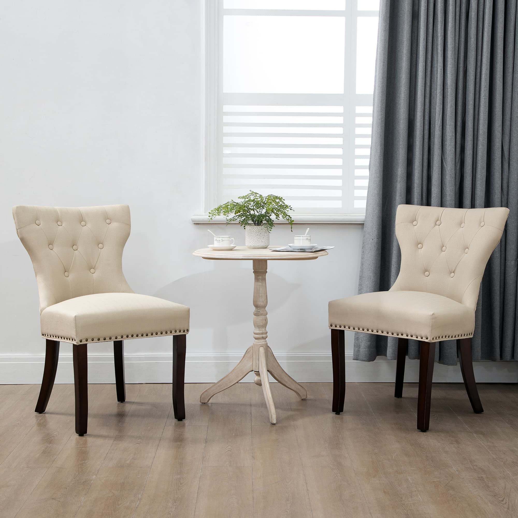 Fabric Dining Chairs Set of 2, Tufted Dining Room Chairs,Upholstered Solid Wood Accent