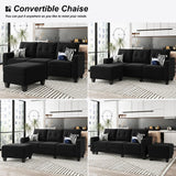 Velvet Sectional Couch with Storage, L Shaped Sofa with Chaise for Small Space, Black