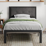 Twin Size Bed Frame with Upholstered Headboard, Platform Bed Frame with Metal Slats,