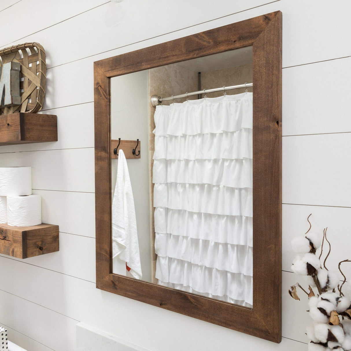 Farmhouse Bathroom Vanity Mirror, Walnut Finish, 24" x 31"