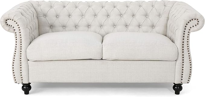 Karen Traditional Chesterfield Loveseat Sofa, BlackBerry
