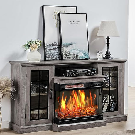 Fireplace TV Stand with 3-Sided Glass Electric Fireplace