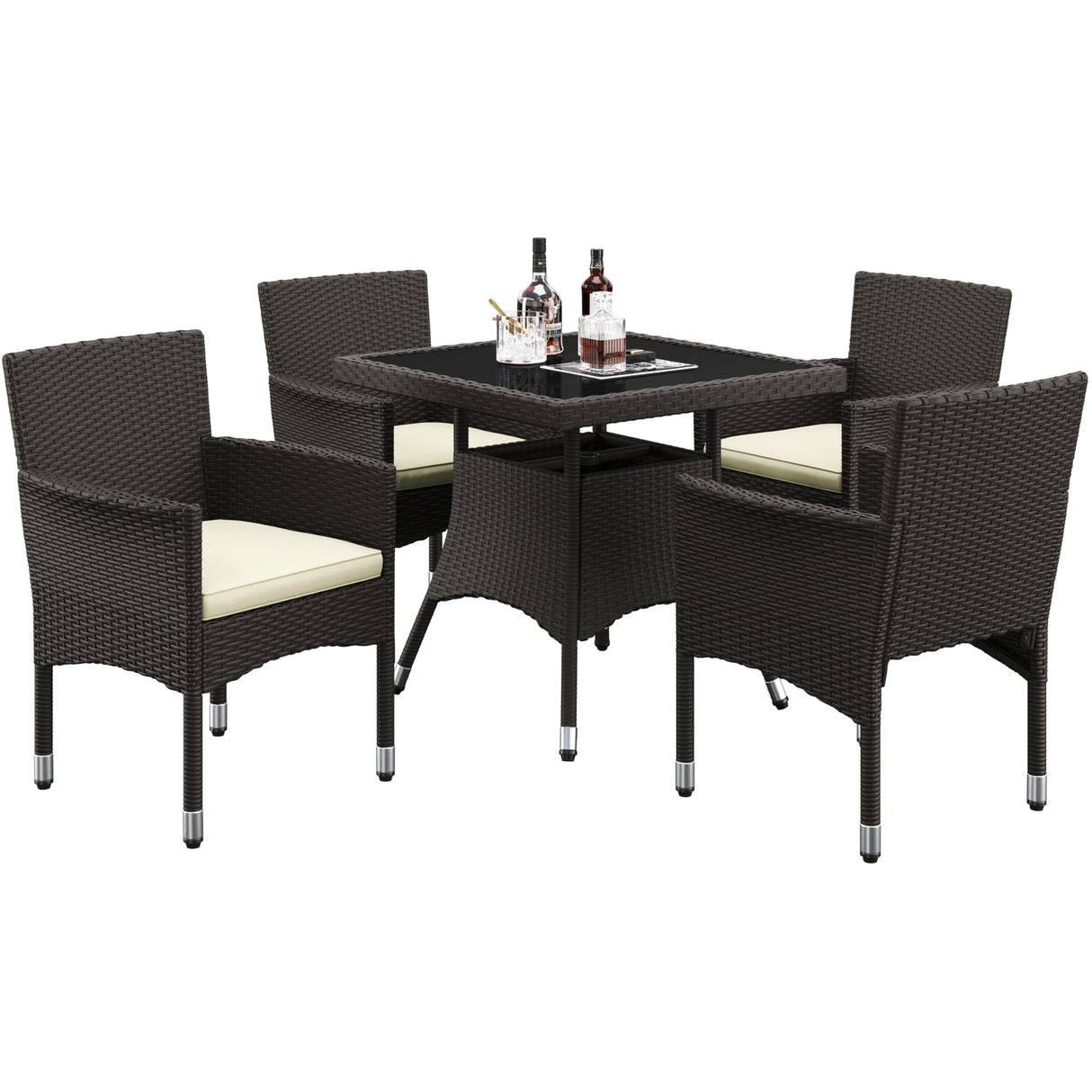 5-Piece Patio Furniture Set, Outdoor Rattan 4 Dining Chairs & Tempered Glass Table