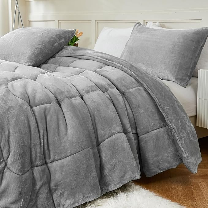 Faux Fur Comforter Set Queen Size, Luxury Ultra Soft Fuzzy Comforter, Fluffy Plush Velvet Bedding Comforter Sets