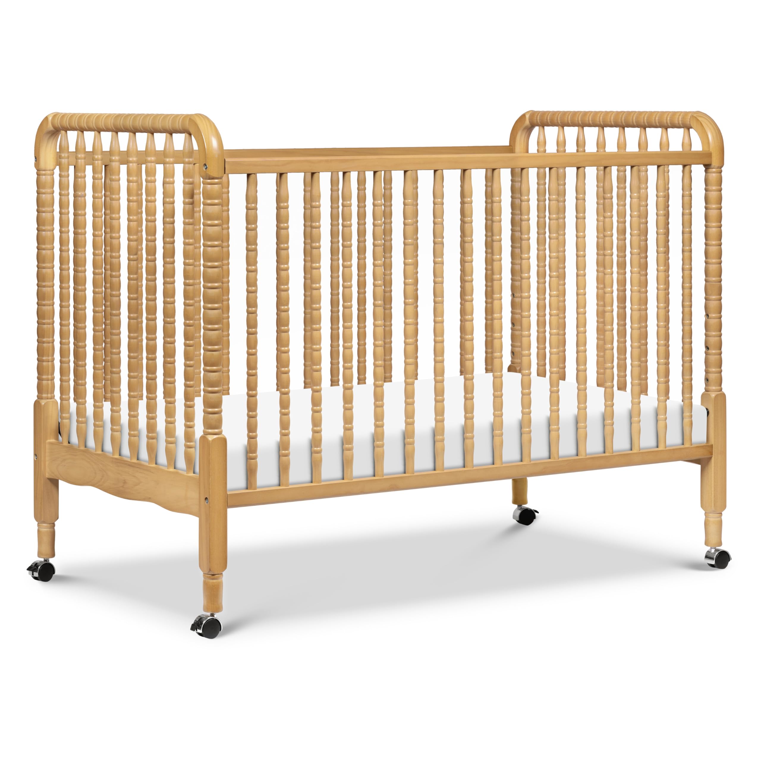 Jenny Lind 3-in-1 Convertible Crib in Honey, Removeable Wheels, Greenguard Gold
