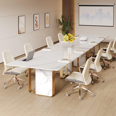 79-Inch Luxurious White Sintered Stone Conference Room Table for 6-8 People