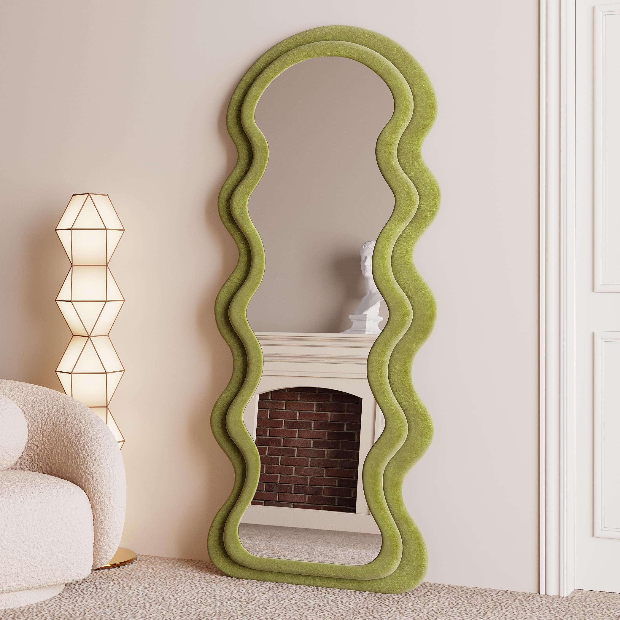 Full Length Mirror, 63" x 24" Wall Mirror, Flannel Wrapped Wooden Frame Floor Mirror
