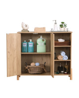 Storage Cabinet, Bathroom Cabinet with Rattan Doors, Bathroom Floor Cabinet with Open