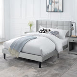 Bed Frame with Upholstered Headboard, Platform Bed Frame Featuring Linen Fabric