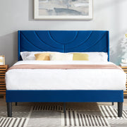 Full Size Upholstered Platform Bed Frame with Wave Fabric Headboard