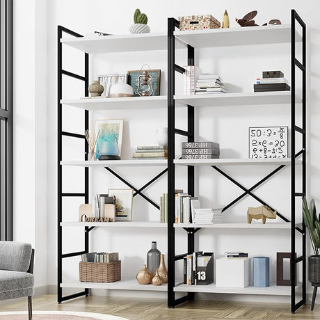 Industrial Bookcase,71.6” Triple 4 Tier Bookshelf with 11 Open Display Shelves