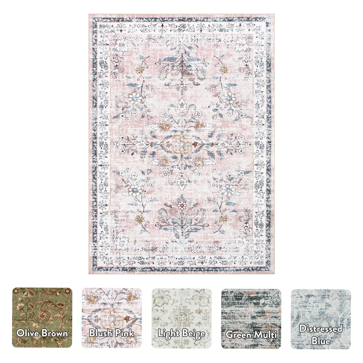 Washable Area Rugs 9x12 Living Room, Soft Non-Slip Pink Boho Rug