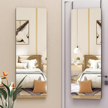 Door Mirror Full Length, 47"x 16" Full Body Over The Door Hanging Wall Mounted Mirror