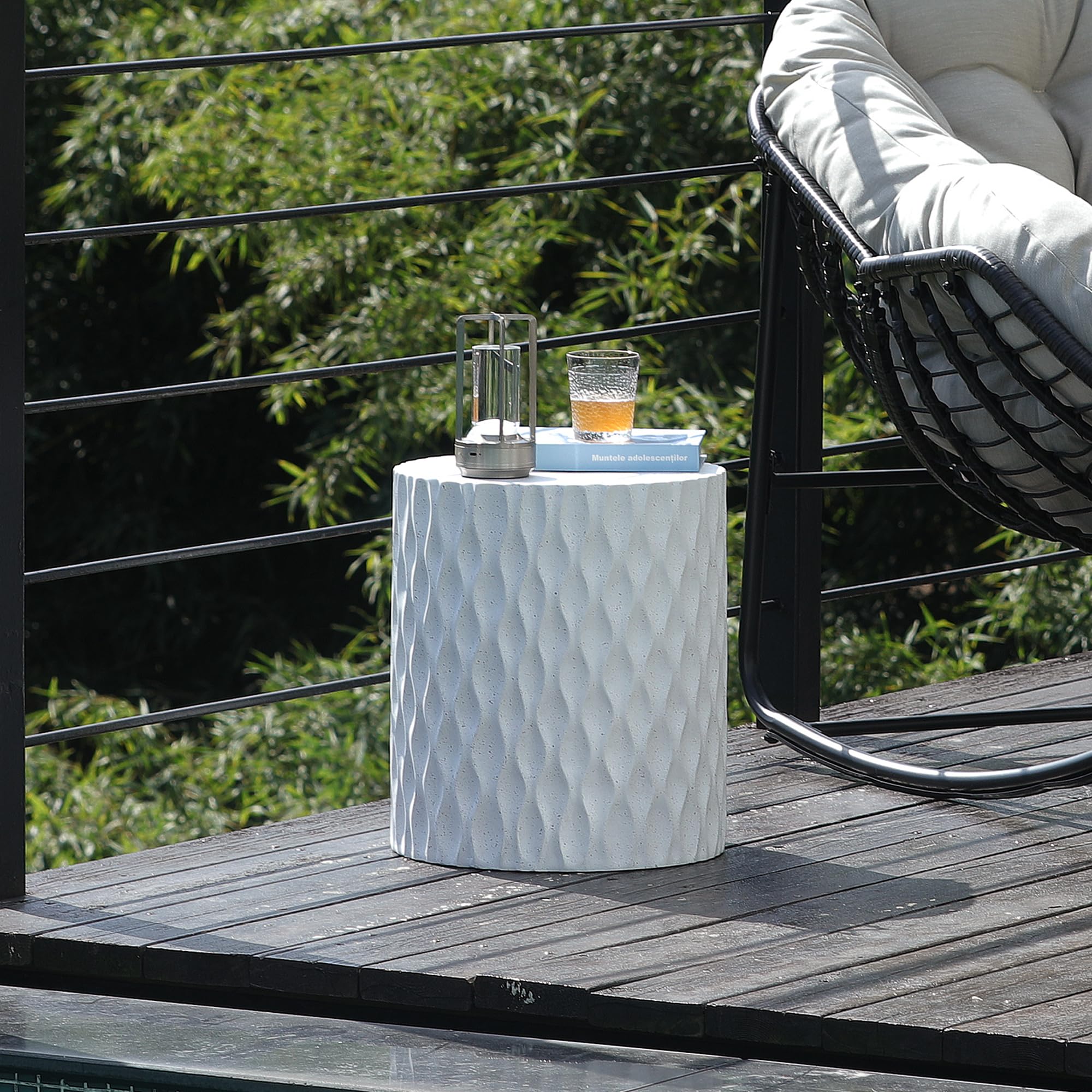 Outdoor Side Table, Decorative Garden Stool 14.5' Concrete Accent Table for Indoor