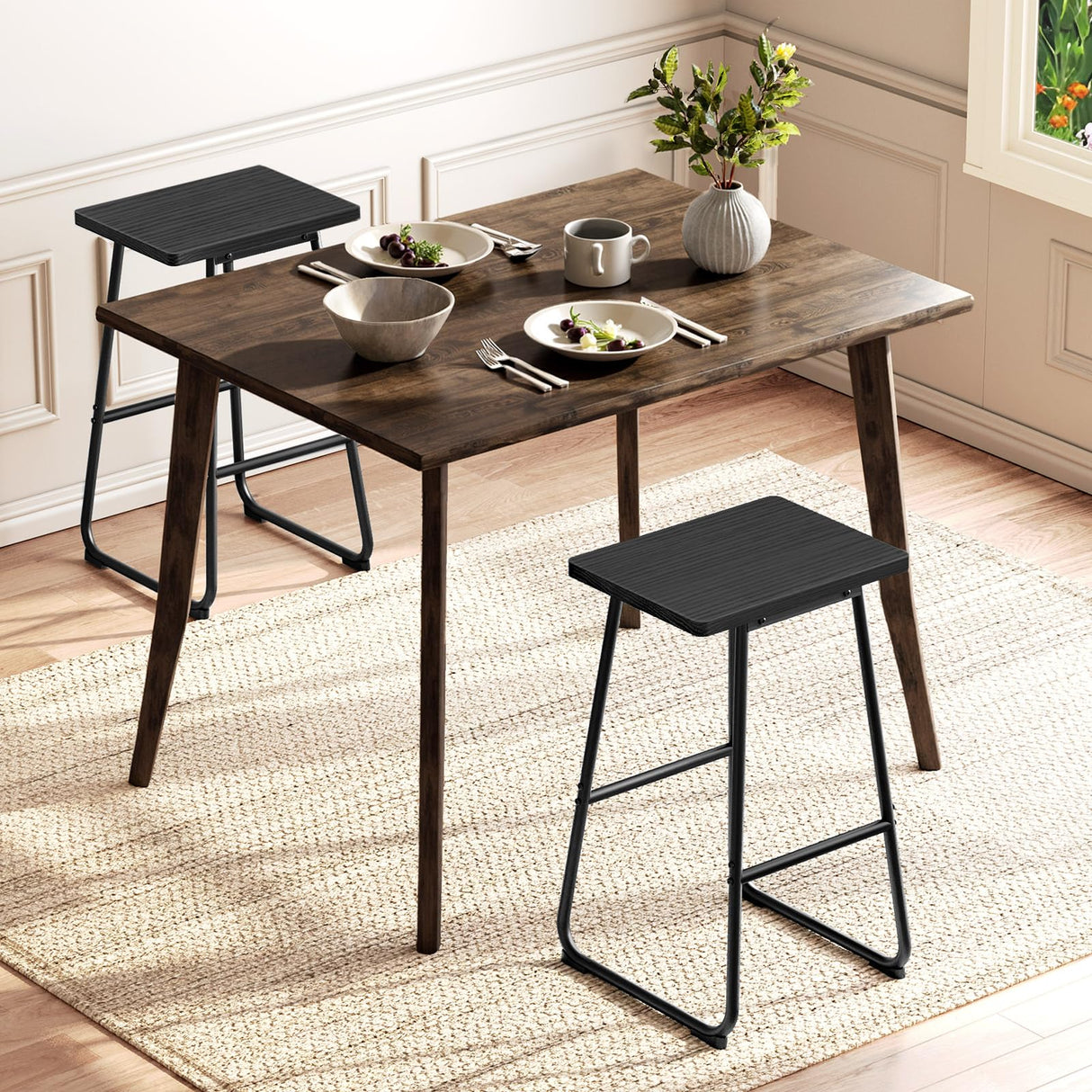 Bar Stools, 26'' Bar Stools with Footrest, Set of 2 Industrial Bar Chairs, Kitchen Counter Bar