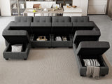 Belffin Modular Storage U-Shape Sectional Sofa Couch with Reversible Chaises 7-seat Sofa with Storage Seat Modular Sectional Sofa Set with Ottomans Modern Fabric Dark Grey