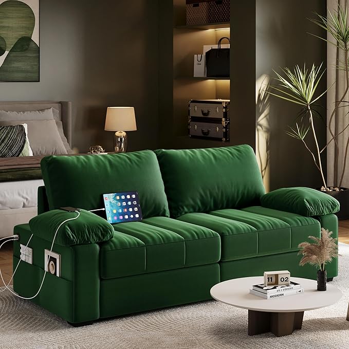 79" Sofa Couch Modern Velvet Couch with Removable Covers & USB Ports Oversized