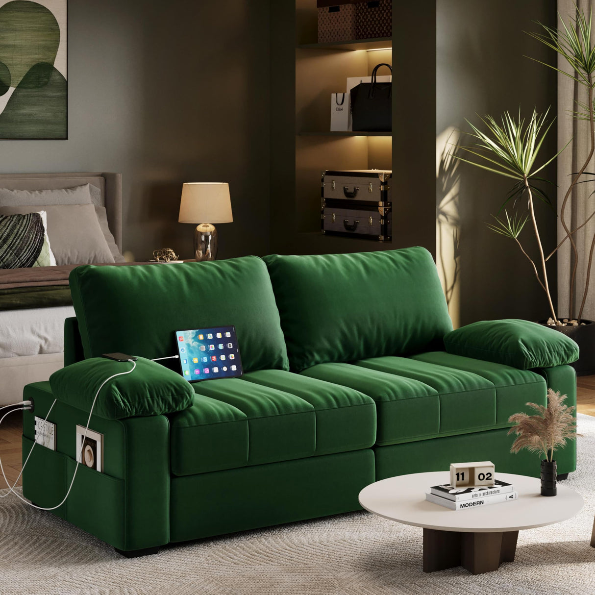 79" Sofa Couch Modern Velvet Couch with Removable Covers & USB Ports Oversized