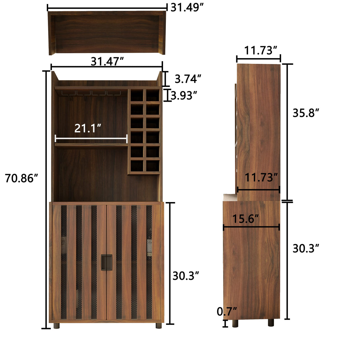 Wine Bar Cabinet for Liquor and Glasses with 12 Wine Bottle Racks