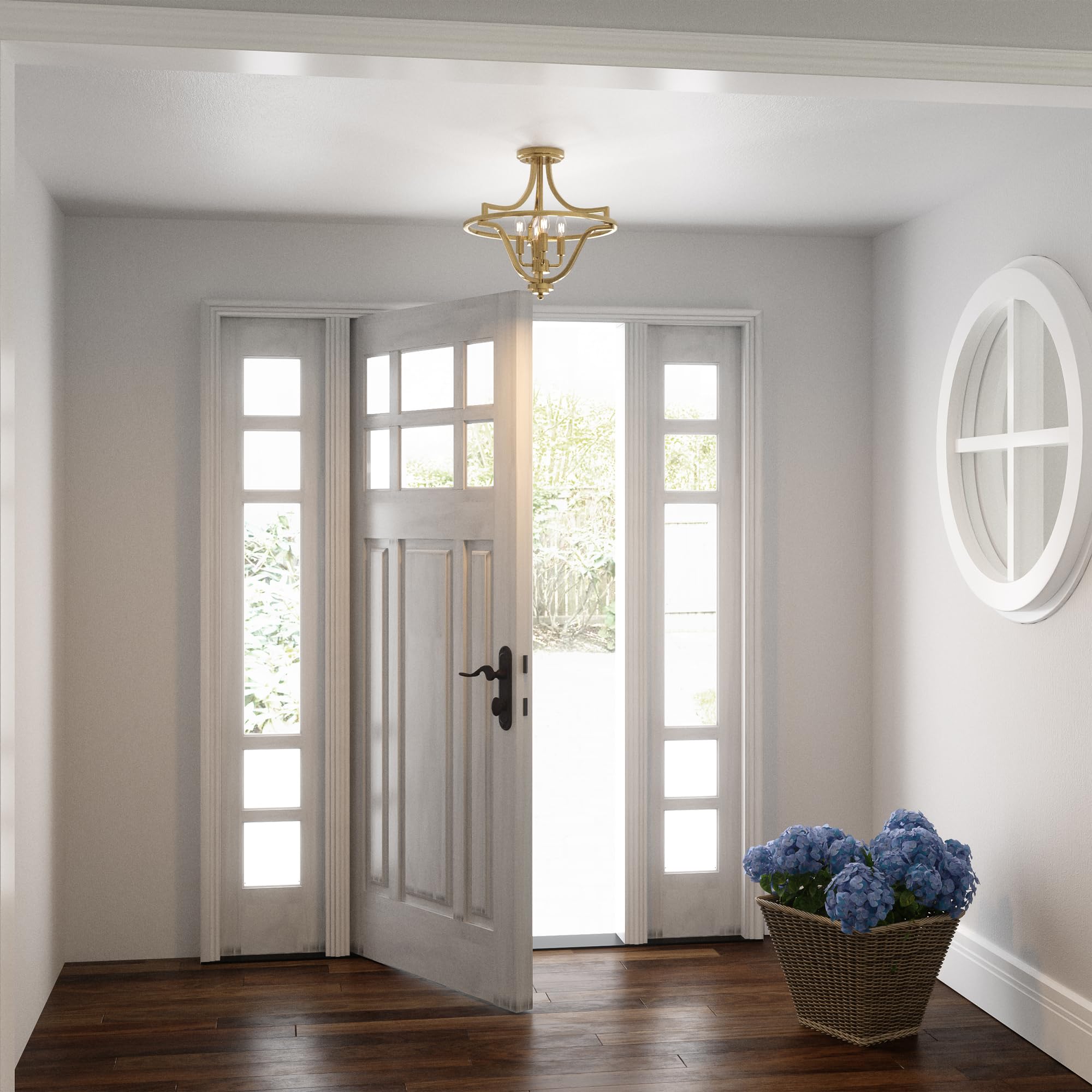 Harvel Semi-Flush Mount Ceiling Light - 16 Inch 4-Light Weathered Brass Chandelier