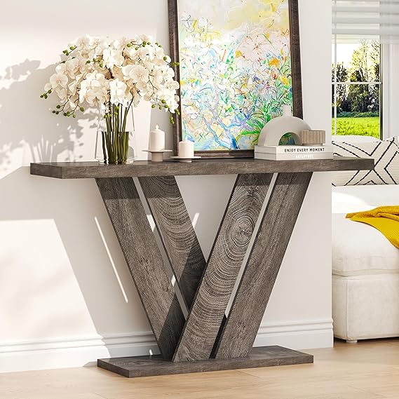 51-Inch Farmhouse Console Table with V-Shaped Design
